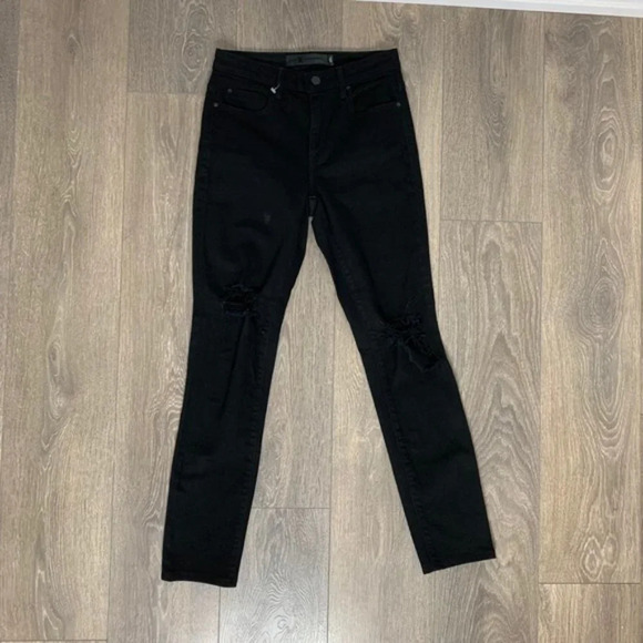 Alexander Wang Whip Stay Black Straight Skinny Jeans  Distressed Midrise Size 25 - Picture 3 of 12